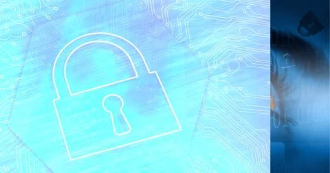 Composition of computer processor and circuit board over woman's eye 写真素材