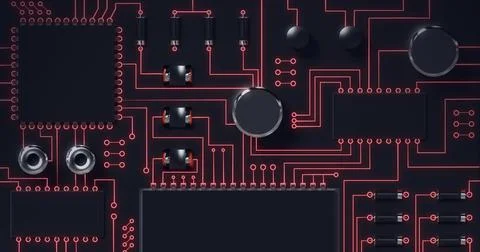 Composition of computer processors and red circuit board Ilustração Stock