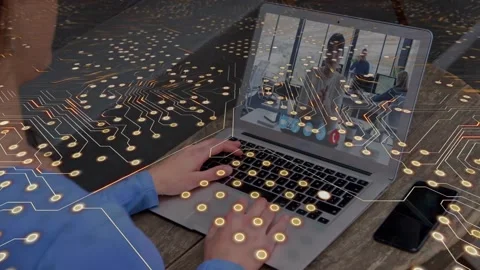Composition of computer server over man using computer Stock-Footage 316460013