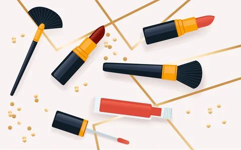 Composition of cosmetic items vector illustration on white background Stock Illustration