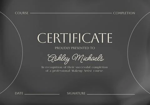 Composition of course completion certificate text over grey background Stock Illustration