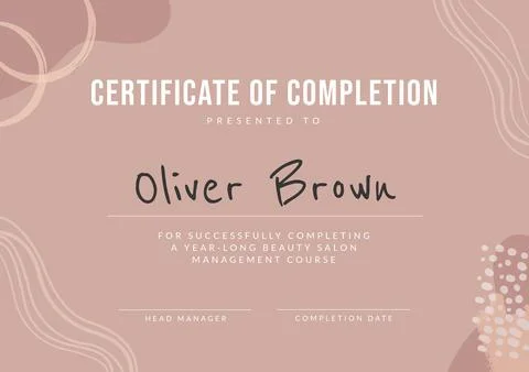 Composition of course completion certificate text over light brown pattern Stock Illustration