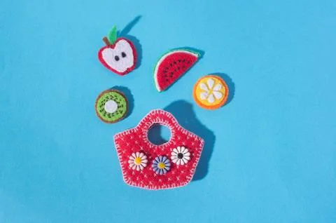 The composition of crafts made of felt  in the form of food and fruits. Hobbi Stock Photos