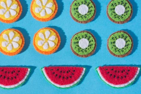 The composition of crafts made of felt  in the form of food and fruits. Hobbi Stock Photos