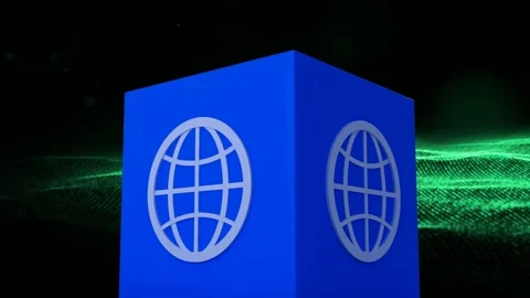 Composition of cube with icons over black background with glitter Stock Footage 326035337