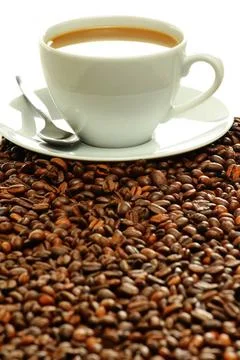 Composition with cup and coffee beans Composition with cup and coffee bean... 스톡 사진