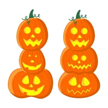 The composition of cute orange pumpkins for Halloween is isolated on a whit.. Stock Illustration