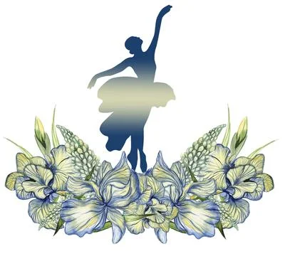 Composition of dancing ballerina with flowers. Hand drawn classic ballet pe.. Stock Illustration