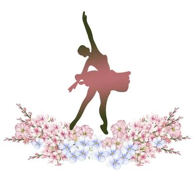 Composition of dancing ballerina with flowers. Hand drawn classic ballet pe.. Illustrazione stock