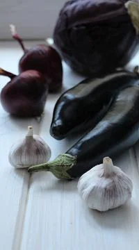 Composition of dark violet vegetables Stock Photos