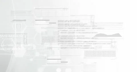 Composition of data processing and molecules on white background Illustrazione stock