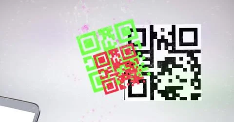 Composition of data processing and qr code over smartphone Stock-Fotos