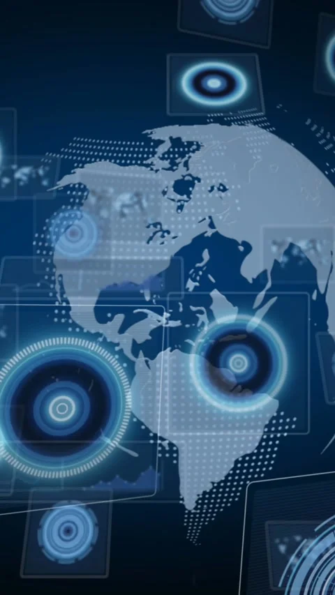 Composition of data processing and scopes scanning on screens over globe Stock Footage 331643432