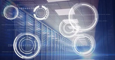 Composition of data processing and scopes scanning over computer servers Ilustração Stock