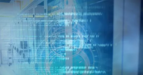 Composition of data processing and scopes scanning over computer servers Ilustração Stock