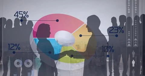 Composition of data processing and statistics recording over man and woman Foto stock
