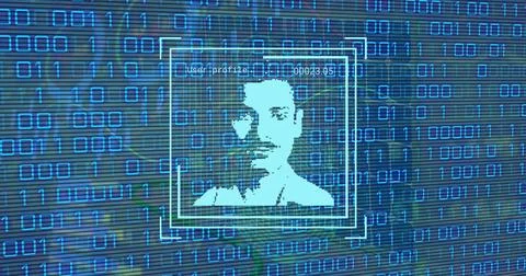 Composition of data processing with man portrait over shapes Stock Photos