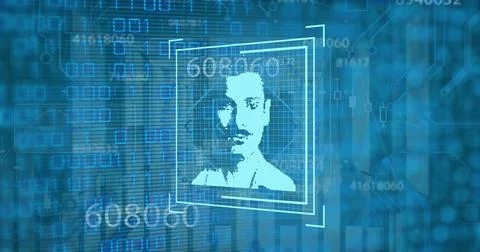 Composition of data processing with man portrait over shapes 스톡 사진