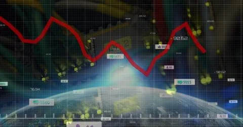 Composition of data processing with media icons and globe over server room 스톡 일러스트