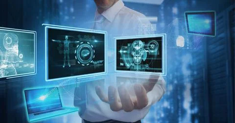 Composition of data processing over caucasian man hand in background Stock Photos