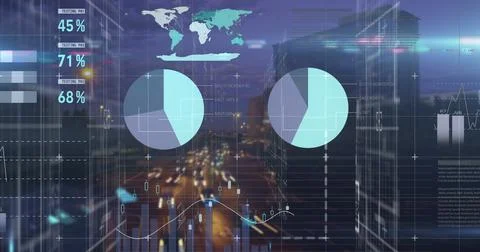 Composition of data processing over cityscape Ilustração Stock