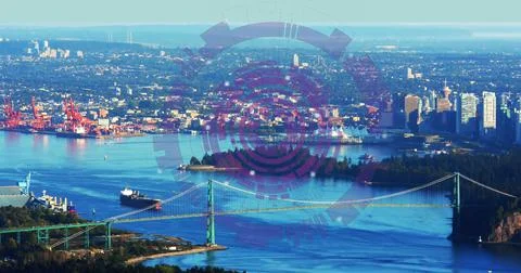 Composition of data processing over cityscape Ilustração Stock