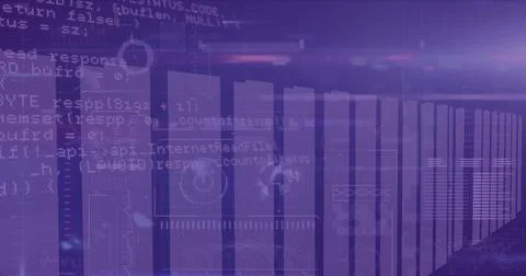 Composition of data processing over columns on purple background イラスト素材