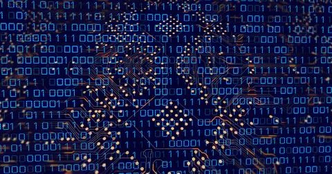 Composition of data processing over computer circuit board on black background Stock Illustration