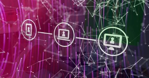Composition of data processing over connections with icons 库存照片
