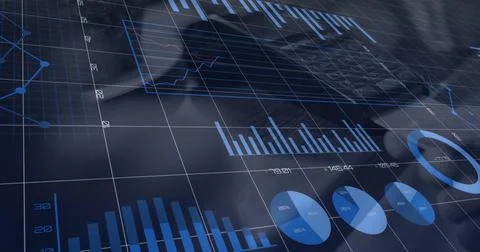 Composition of data processing over man paying with credit card over payment Stock Illustration