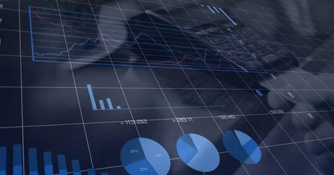 Composition of data processing over man paying with credit card over payment Illustrazione stock