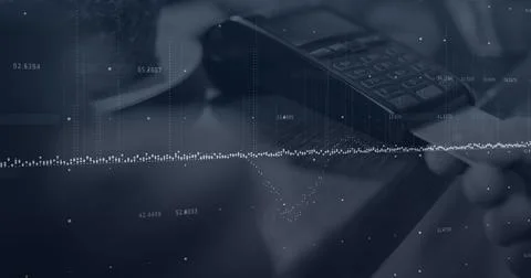 Composition of data processing over man paying with credit card over payment Stock Illustration