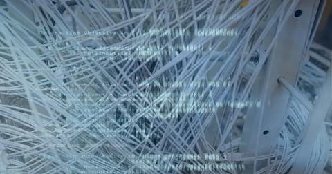 Composition of data processing over network of cables in computer server Illustrazione stock