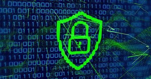 Composition of data processing over padlock icon on black background Stock Illustration