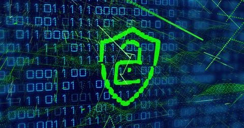 Composition of data processing over padlock icon on black background Stock Illustration
