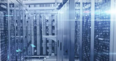 Composition of data processing over server room Ilustração Stock