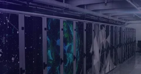 Composition of data processing over server room Ilustração Stock
