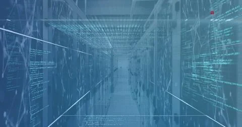 Composition of data processing over server room Ilustração Stock