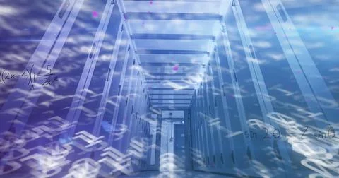 Composition of data processing over server room Ilustração Stock