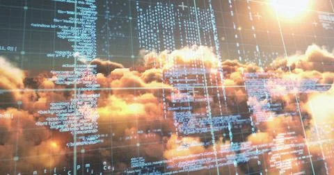 Composition of data processing over sky with clouds 写真素材