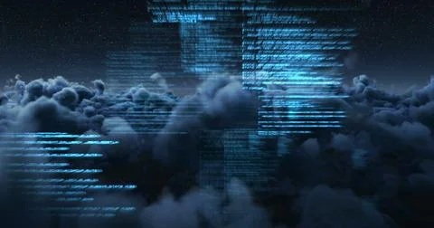 Composition of data processing over sky with clouds Foto stock