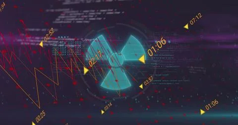 Composition of data processing over symbol on black background Stock Illustration