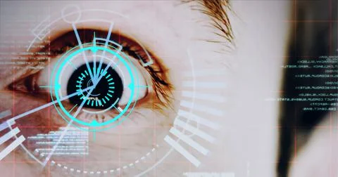 Composition of data processing over an wide open eye in background Stock Photos