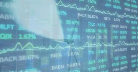 Composition of data processing over wind turbine Ilustração Stock