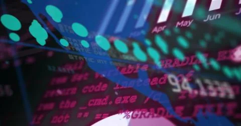 Composition of data processing over world map on black background Stock Illustration