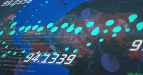 Composition of data processing over world map Illustrazione stock