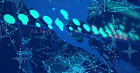 Composition of data processing over world map Illustrazione stock