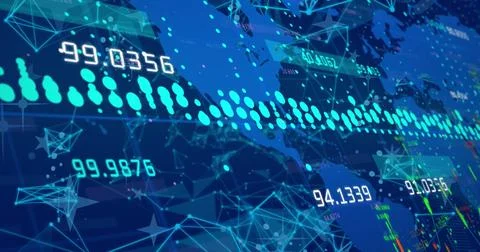 Composition of data processing over world map Illustrazione stock