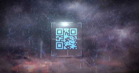 Composition of data processing with qr code over sky with clouds イラスト素材