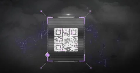 Composition of data processing with qr code over smoke イラスト素材